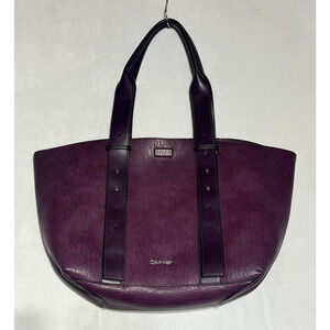 Calvin Klein Faux Leather Tote Shoulder Bag Purple Large Adjustable Straps